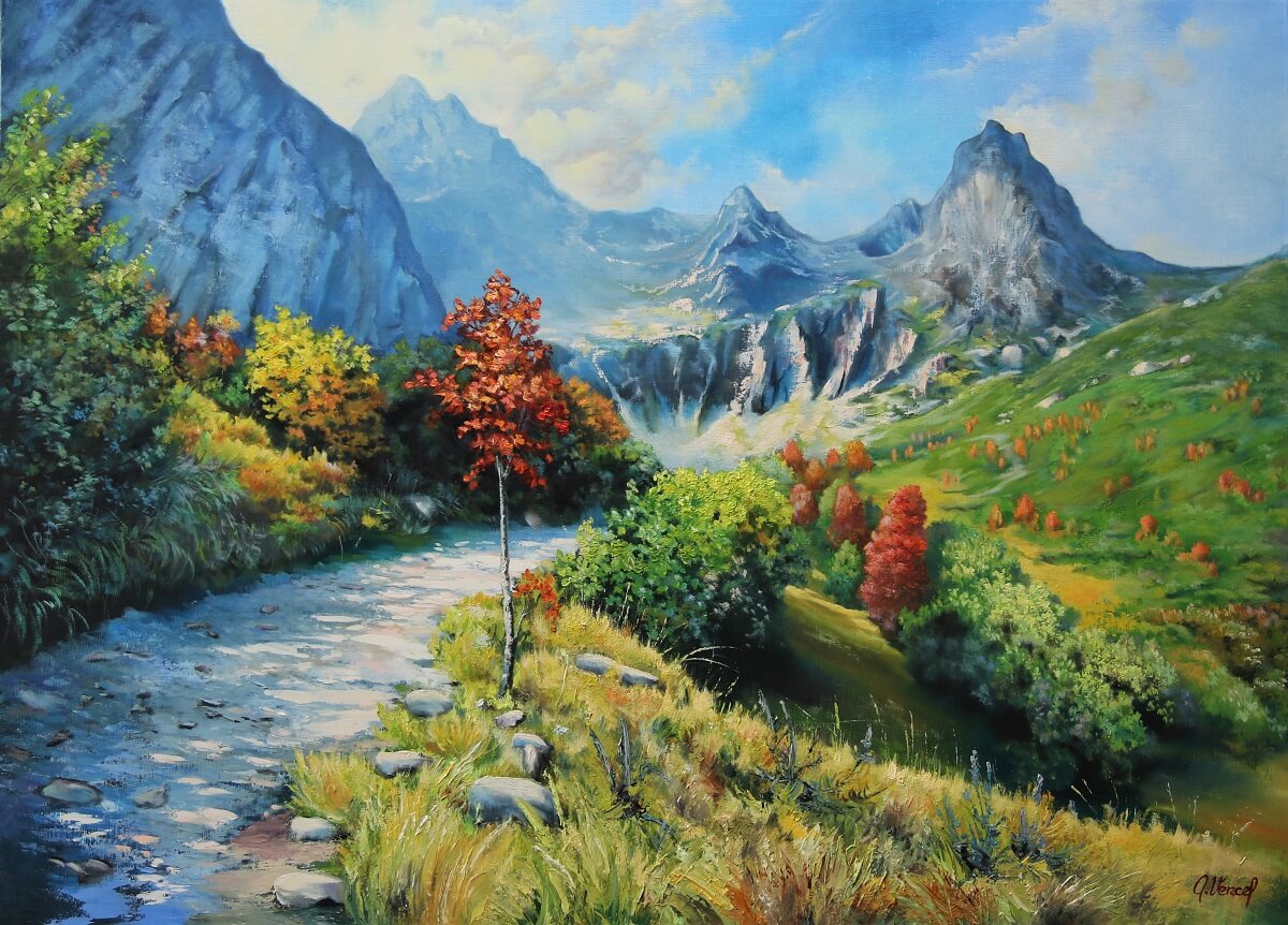 Malované obrazy-Horská krajina-Olej-Attila Vencel