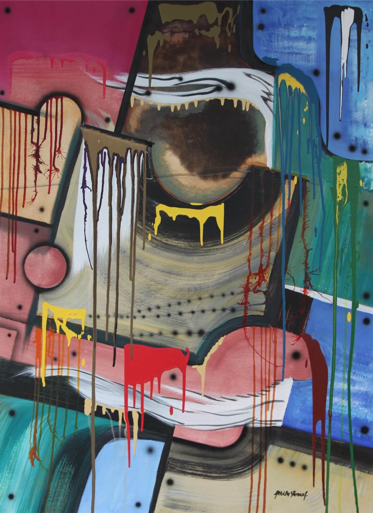 Malované obrazy-Abstraktní-Pán v klobouku-Attila Vencel