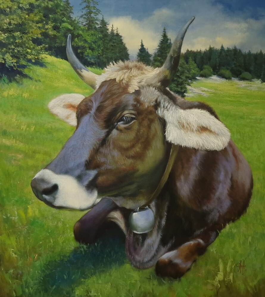 Malované obrazy-Kráva-Olej-Attila Vencel-Art